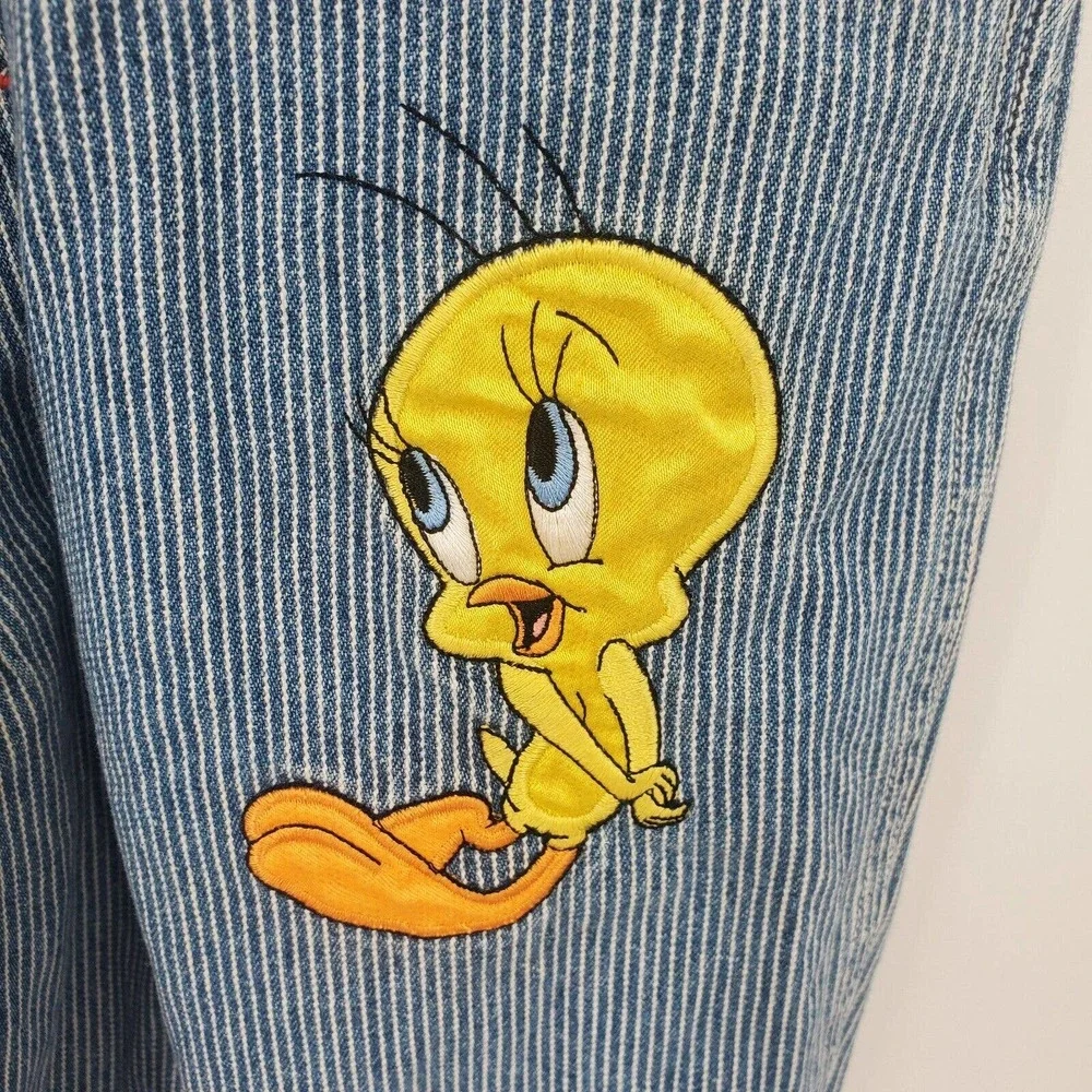 Vintage 1998 Looney Tunes Tweety Bird Denim Overalls Girls Size 10 Bibs‎ (30X21)